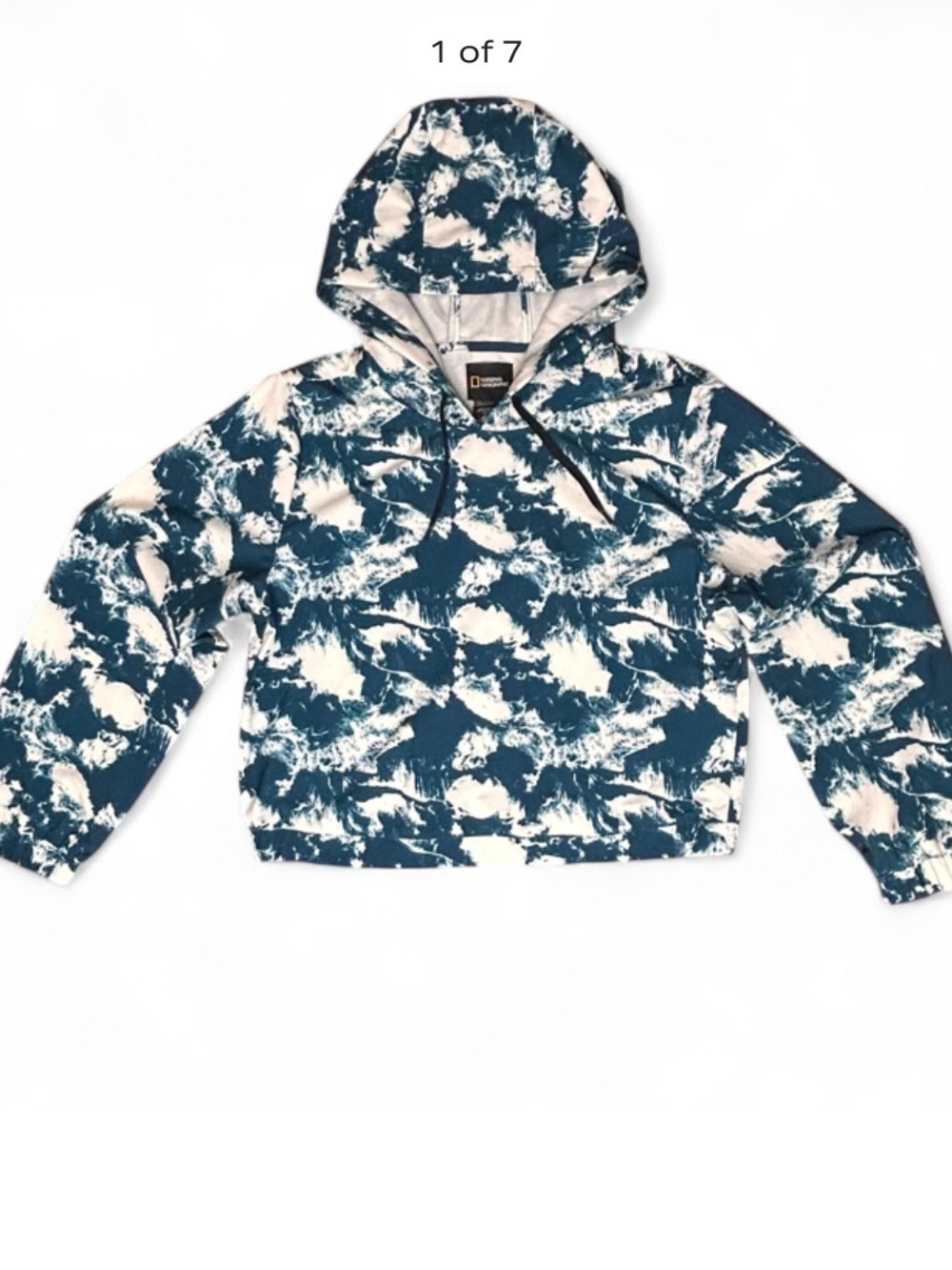 National Geographic Women’s Hooded Raincoat - Teal & White Splash Print L